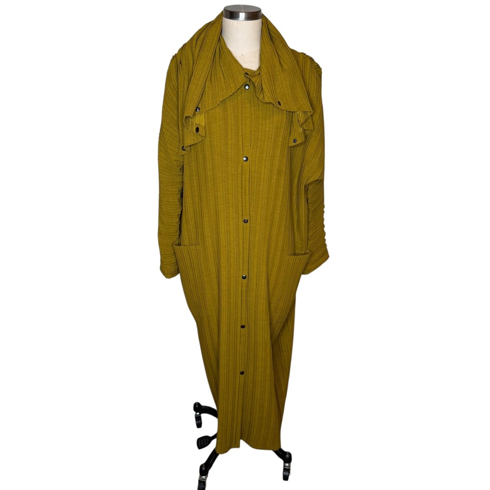 BABETTE Mustard Yellow Pleated Snap Front Cowl Collar Coat Women's Medium Duster